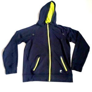 Fila Youth Medium 10/12 Boys Jacket Black Running Hoodie Light Weight Retail $50